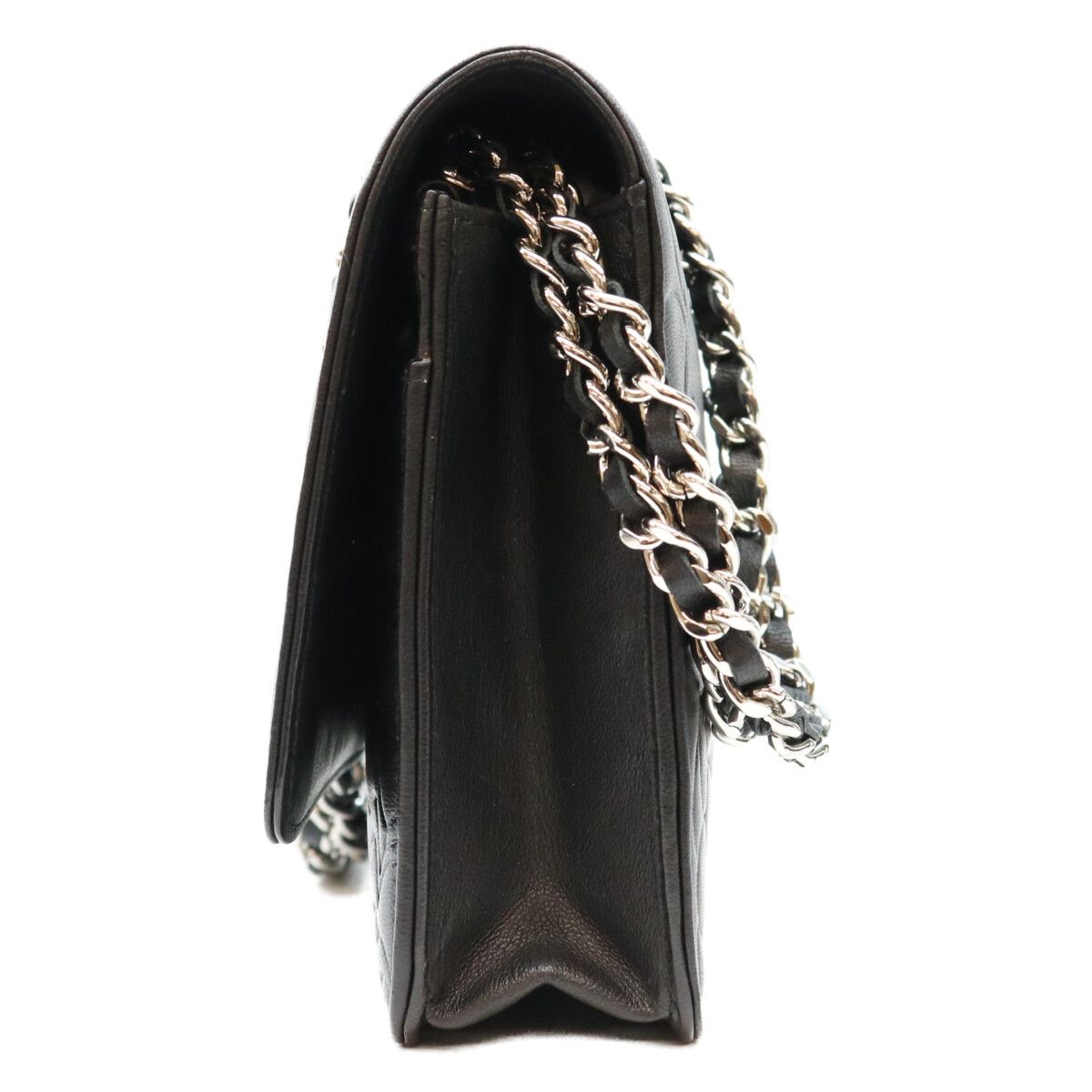 Chanel Black Lambskin Silver Camellia Chain Wallet Shoulder Bag — view 2