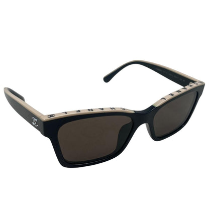 Chanel Sunglasses Square Shape Black White Logo CC Silver Eyewear — view 2