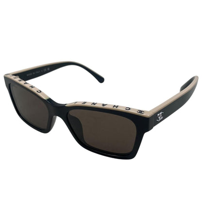 Chanel Sunglasses Square Shape Black White Logo CC Silver Eyewear