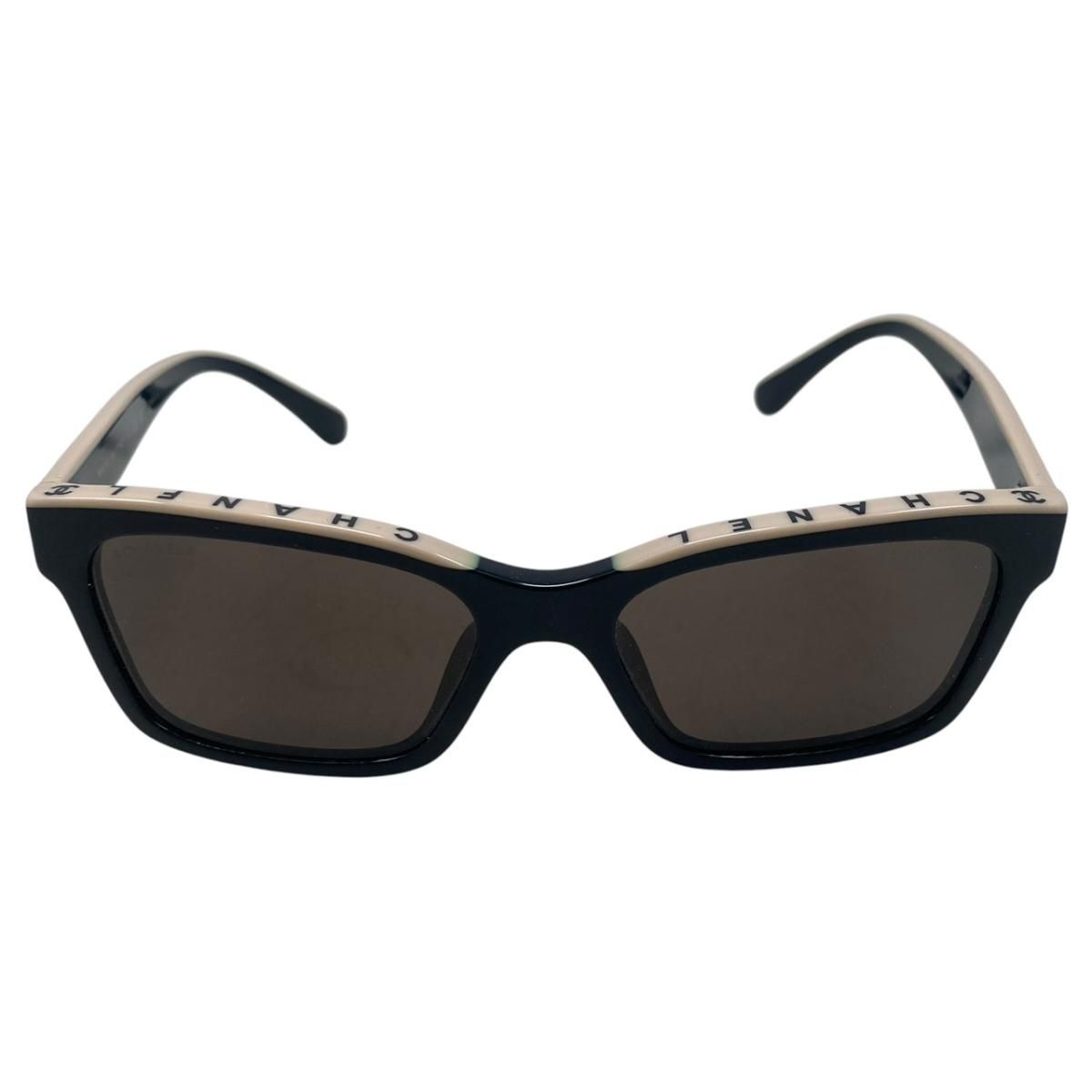 Chanel Sunglasses Square Shape Black White Logo CC Silver Eyewear — view 6