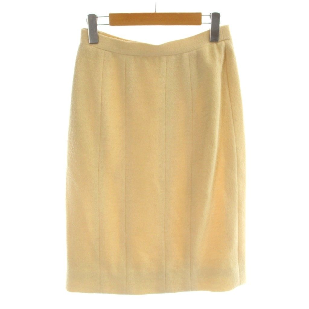 Chanel Pencil Skirt Knee Wool Cream Beige 40