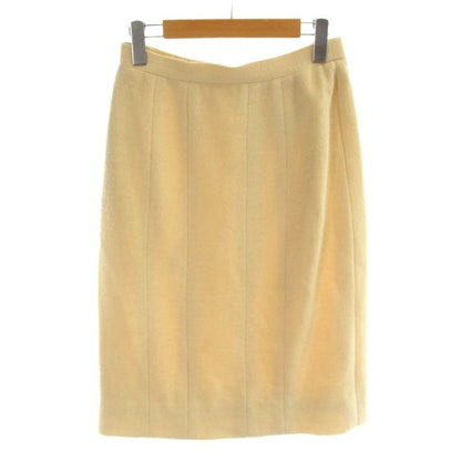 Chanel Pencil Skirt Knee Wool Cream Beige 40