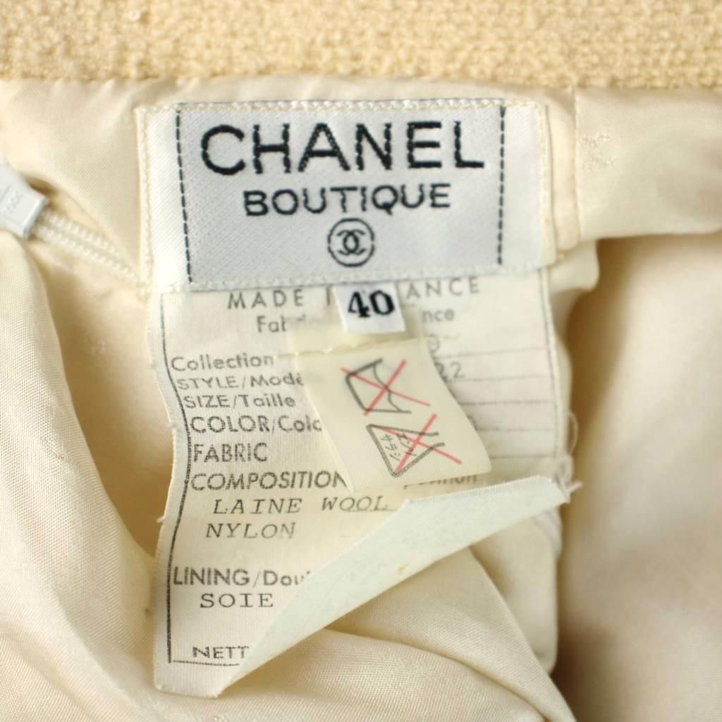 Chanel Pencil Skirt Knee Wool Cream Beige 40 — view 3