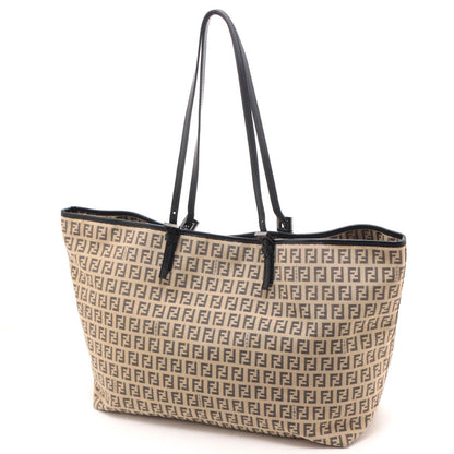 Fendi Zucchino Tote Bag Beige Black Canvas Leather — view 2