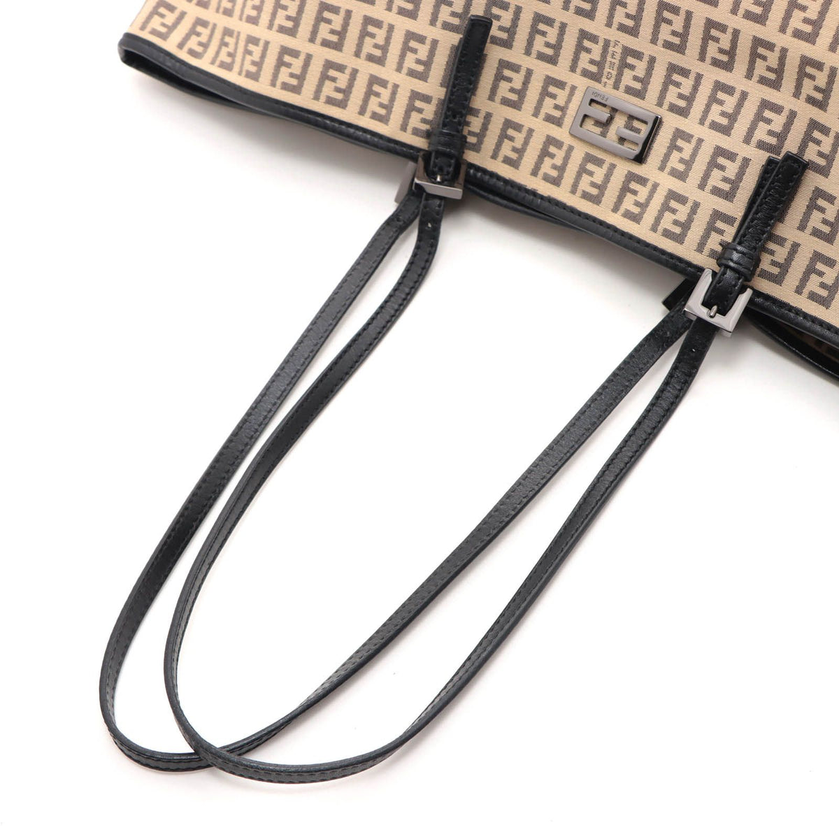 Fendi Zucchino Tote Bag Beige Black Canvas Leather — view 4