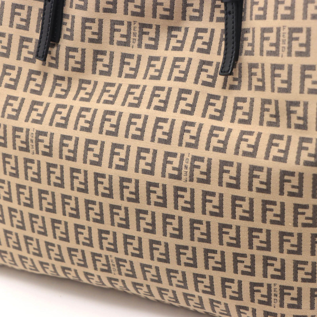 Fendi Zucchino Tote Bag Beige Black Canvas Leather — view 6