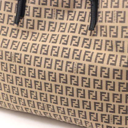Fendi Zucchino Tote Bag Beige Black Canvas Leather — view 6
