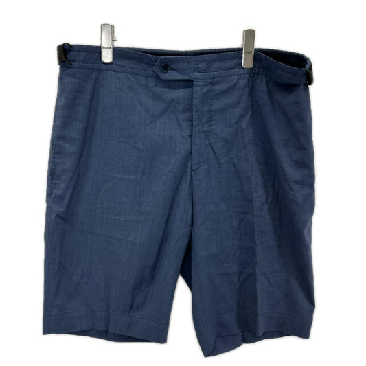 Hermes Blue Linen Mixed Leather Sellier Shorts 48