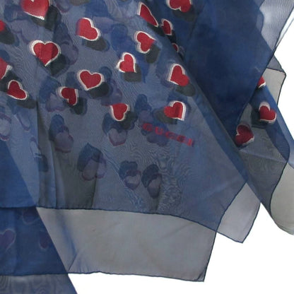 Gucci Heart Jacquard Large Scarf Silk Navy Red Shawl — view 4