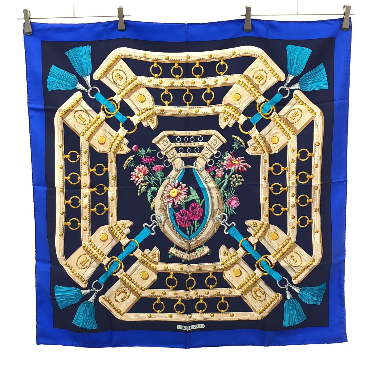 Hermes Carre 90 Aux Champs to the Field Scarf Blue