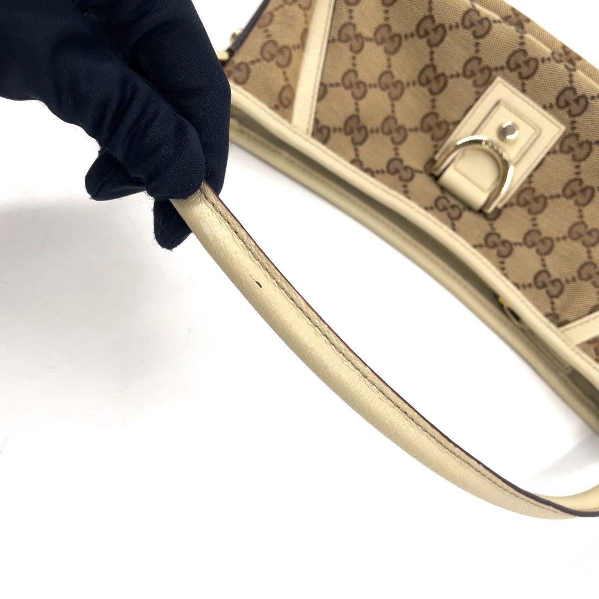 Gucci Abbey Leather Canvas Off White Beige Bag Gold — view 6