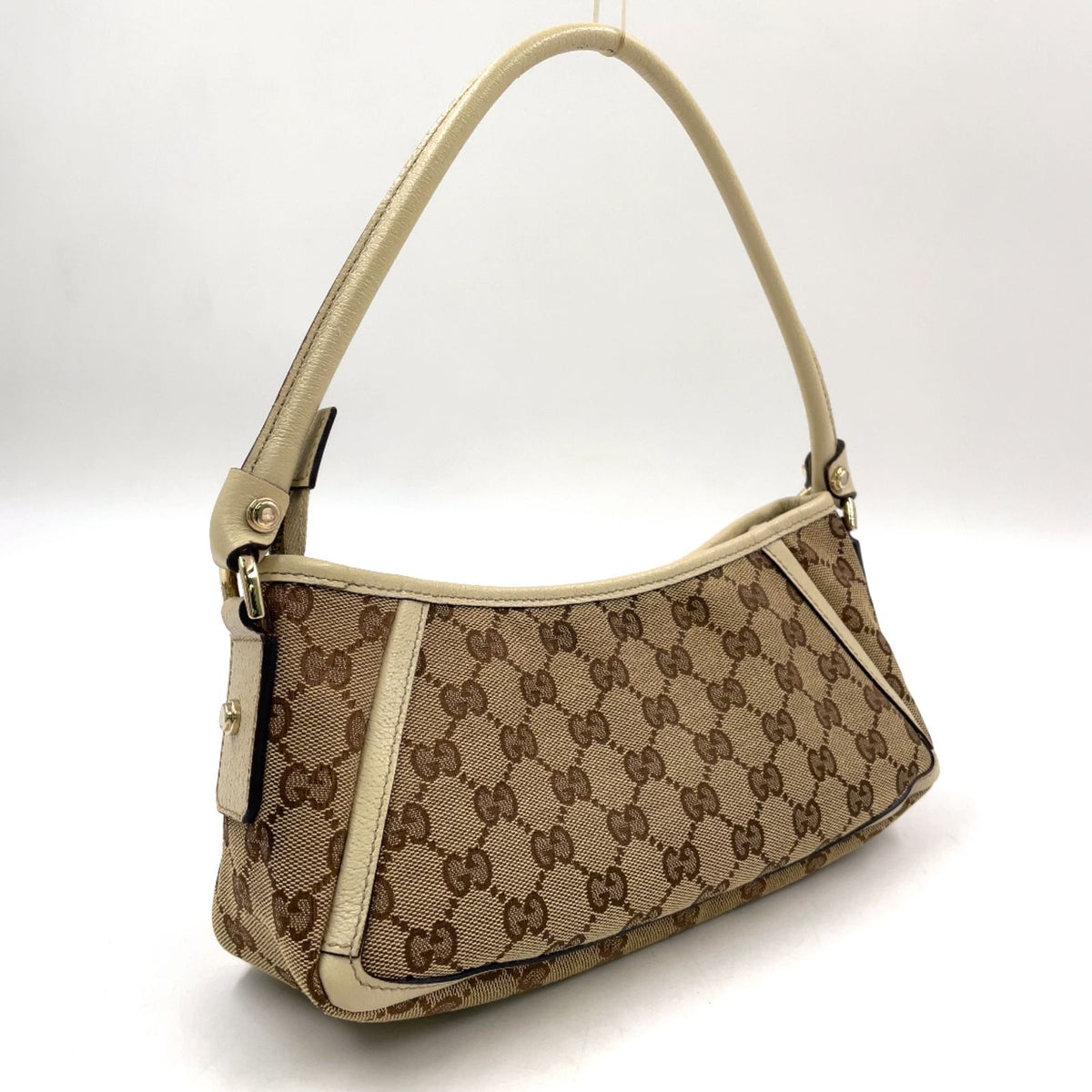 Gucci Abbey Leather Canvas Off White Beige Bag Gold — view 2