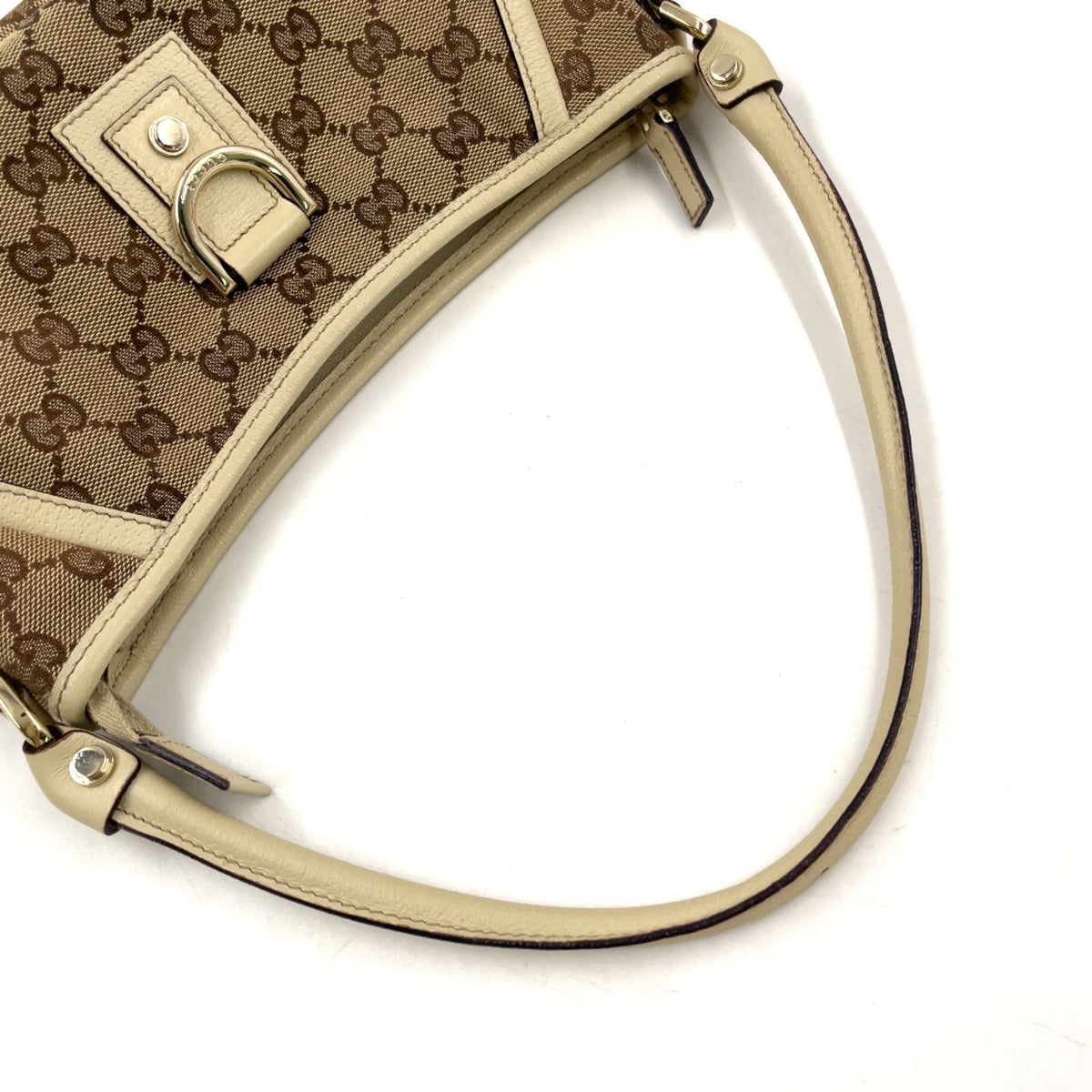 Gucci Abbey Leather Canvas Off White Beige Bag Gold — view 5
