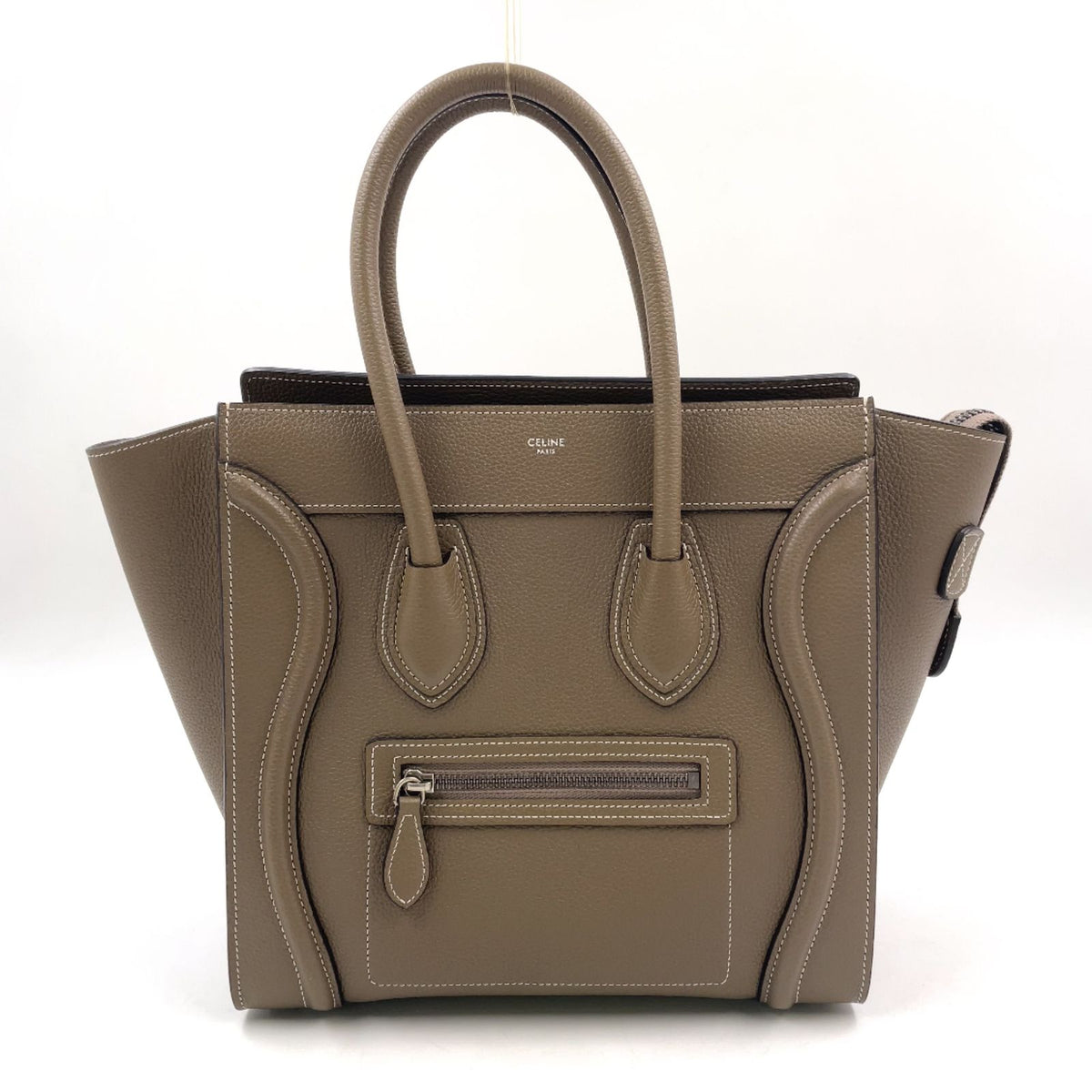 Celine Luggage Micro Leather Gray Beige Handbag Silver
