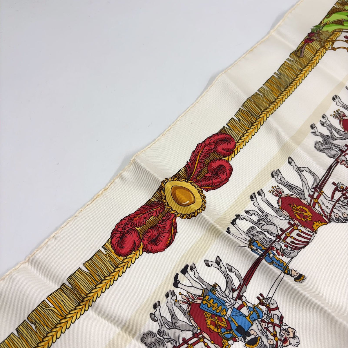Hermes Caparacons de la France Et de L'inde Carre 90 Silk Yellow White Red Scarf — view 5