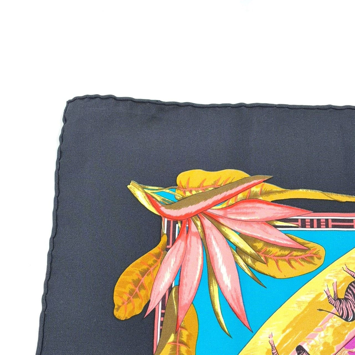 Hermes Tropicana Carre 90 Silk Black Multicolor Scarf — view 4