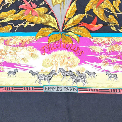 Hermes Tropicana Carre 90 Silk Black Multicolor Scarf — view 3