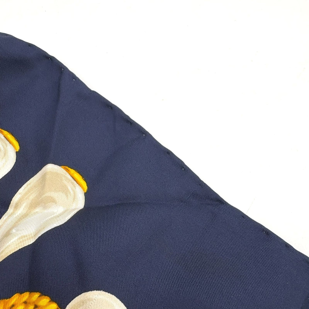 Chanel CC Logo Chain Drop Pearl Silk Navy Scarf — view 7
