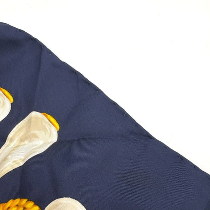 Chanel CC Logo Chain Drop Pearl Silk Navy Scarf — view 7