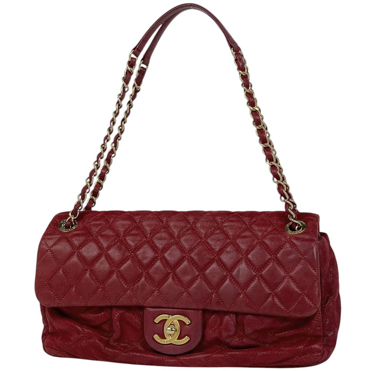 Chanel Shoulder Bag Quilted CC Logo Chain Leather Red
