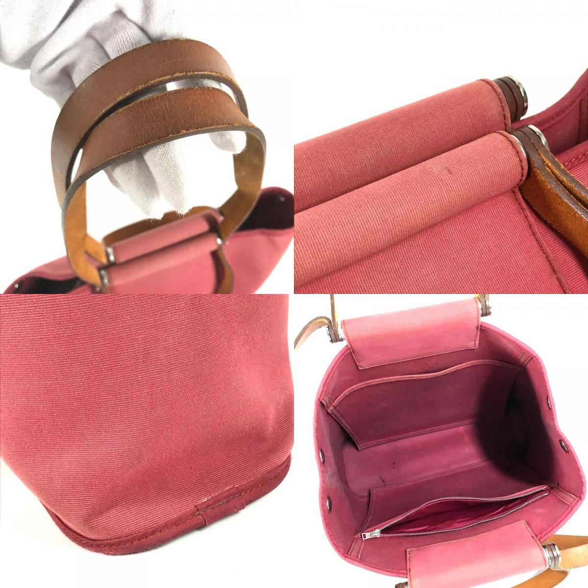 Hermes Tote Bag Kabak Elan PM Vertical Leather Canvas Red — view 8