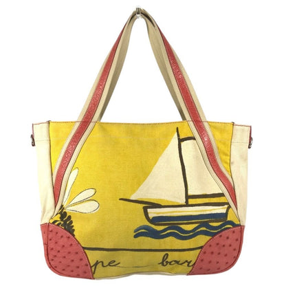 Prada Tote Bag Logo All Over Print Leather Canvas Yellow