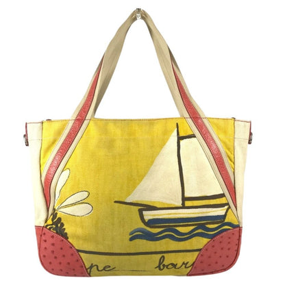 Prada Tote Bag Logo All Over Print Leather Canvas Yellow — view 2