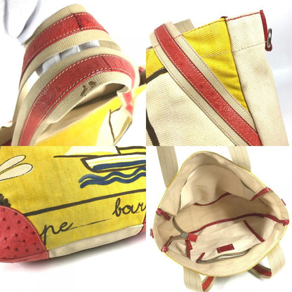 Prada Tote Bag Logo All Over Print Leather Canvas Yellow — view 8