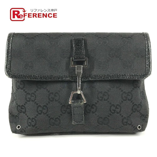 Gucci Belt Bag Logo GG Jackie Canvas Leather Black