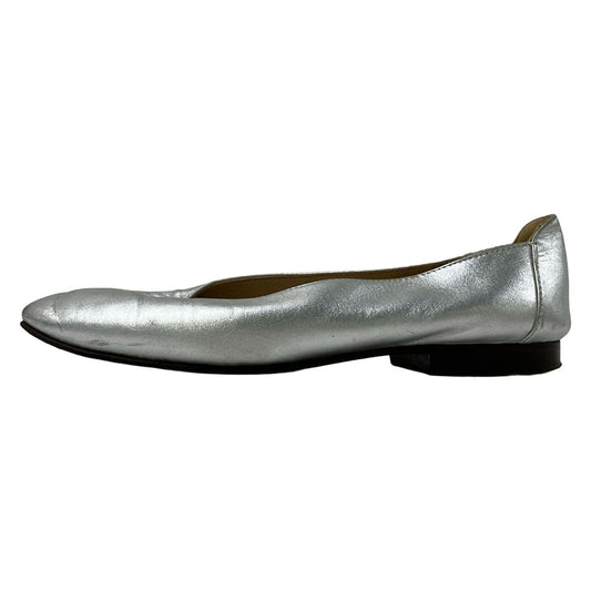 Chanel Flat Shoes Silver CC Logo Leather