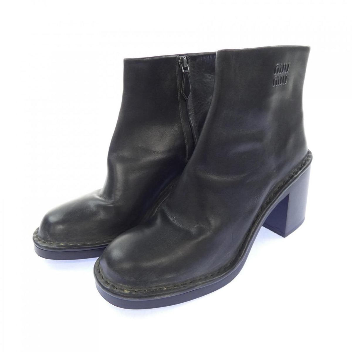 Miu Miu Vintage Wash Smoke Leather Booties Boots — view 3
