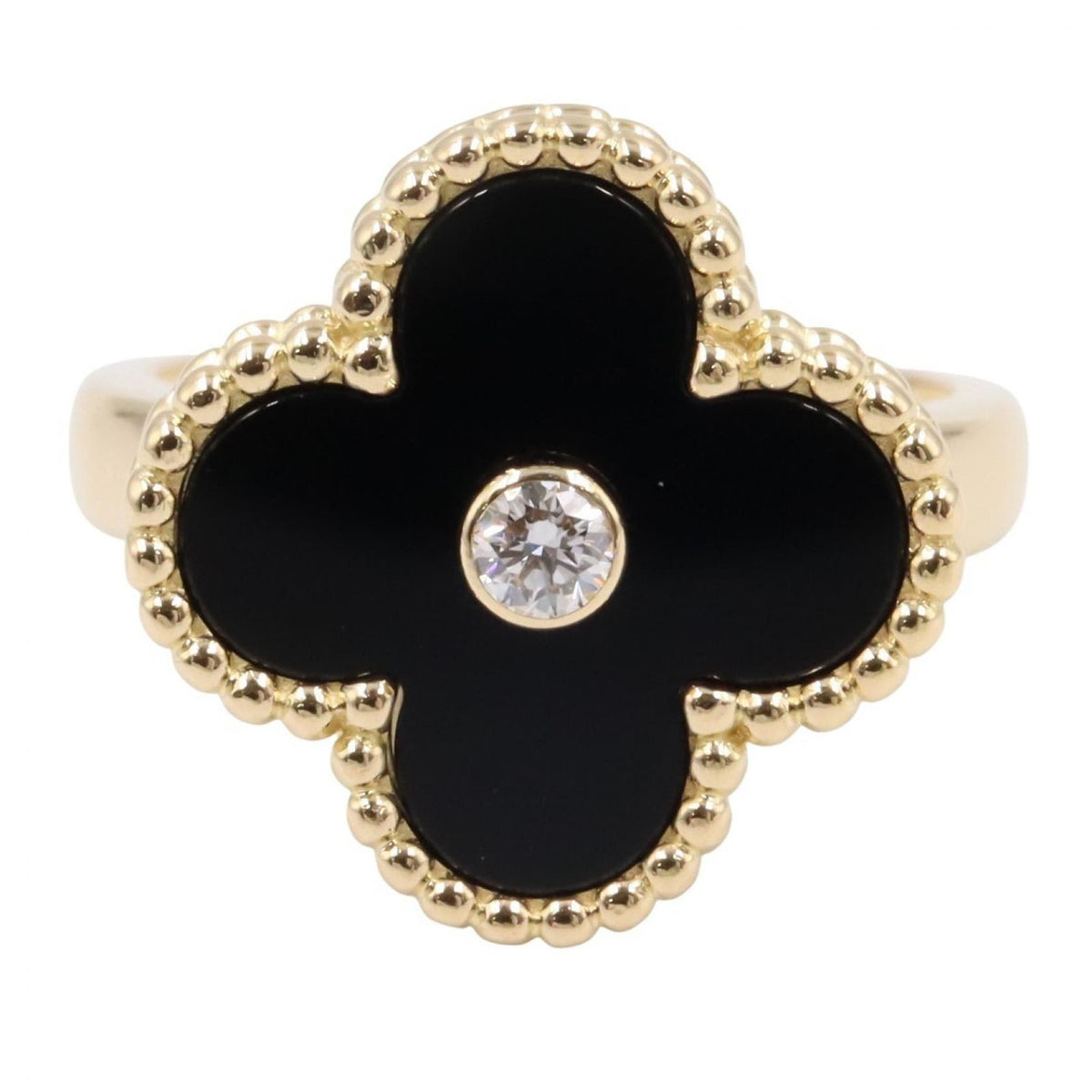 Van Cleef & Arpels Ring Vintage Alhambra Onyx 18k Diamond — view 2