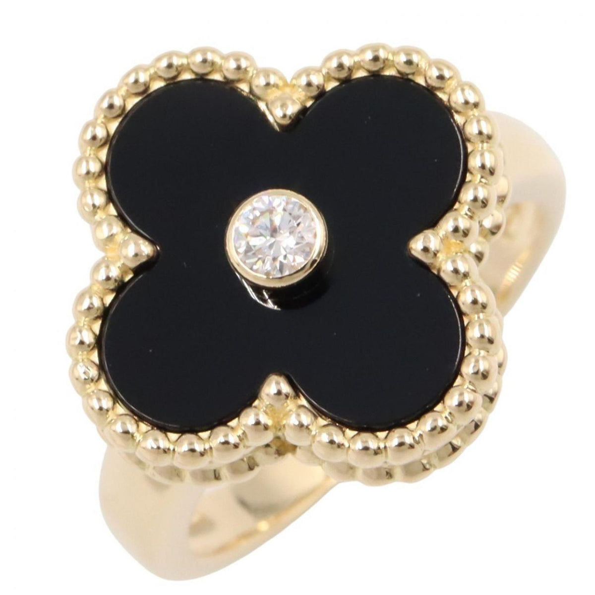 Van Cleef & Arpels Ring Vintage Alhambra Onyx 18k Diamond