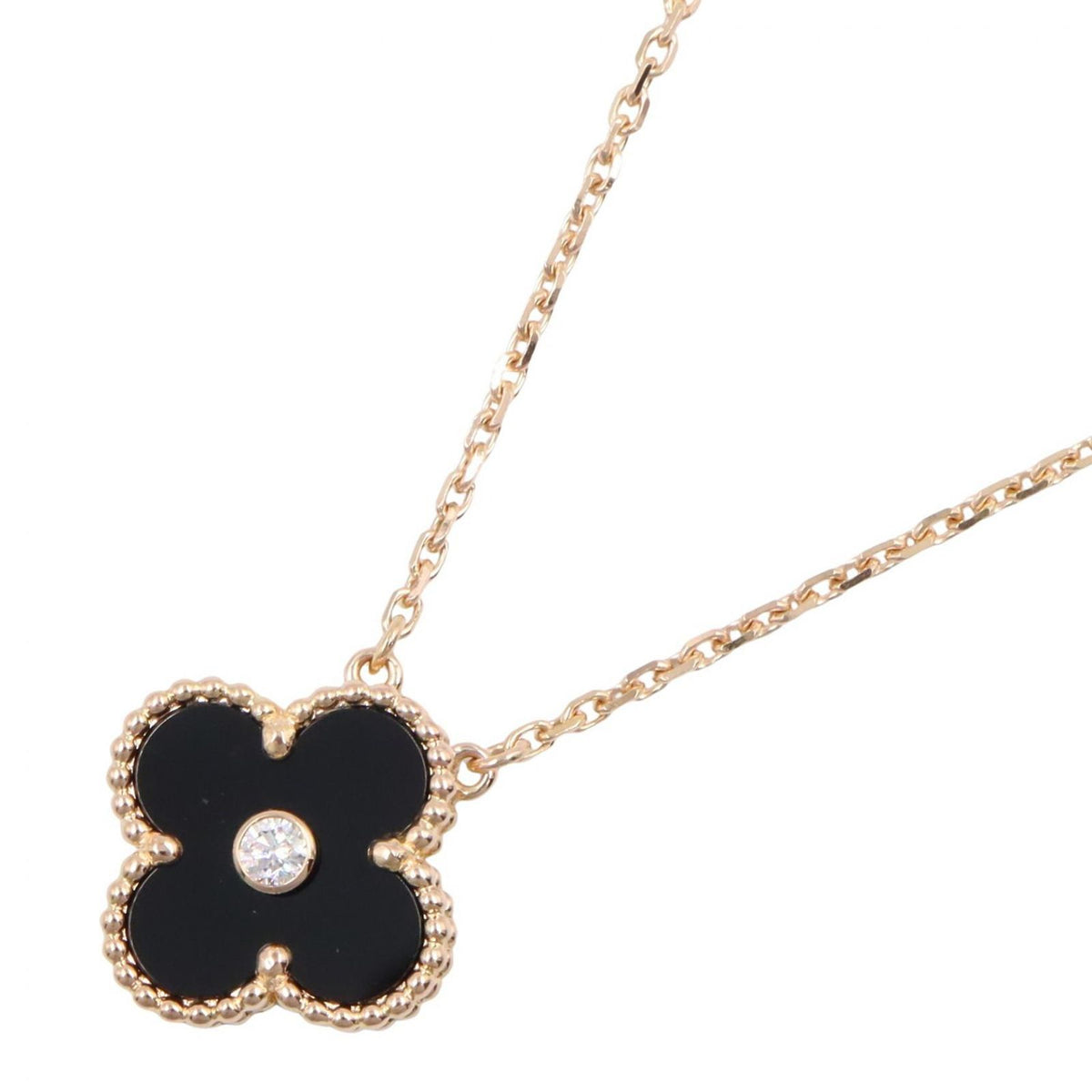 Van Cleef & Arpels Necklace Vintage Alhambra Onyx 41.5 18k Pink Gold Diamond