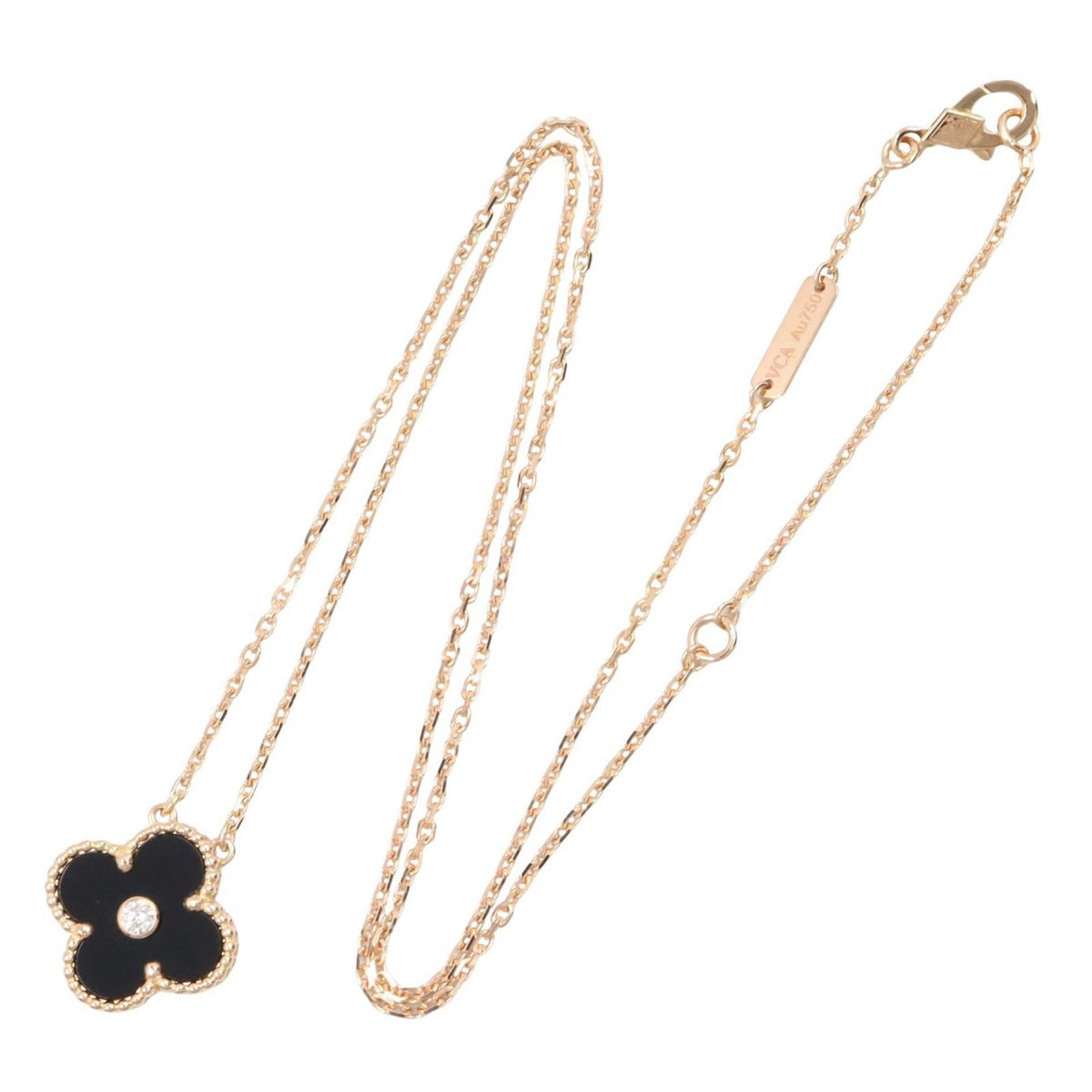 Van Cleef & Arpels Necklace Vintage Alhambra Onyx 41.5 18k Pink Gold Diamond — view 2