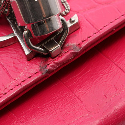Saint Laurent Paris Shoulder Bag Kate Monogram Croco Embossed Pink Leather — view 6