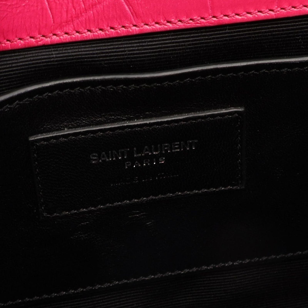 Saint Laurent Paris Shoulder Bag Kate Monogram Croco Embossed Pink Leather — view 4