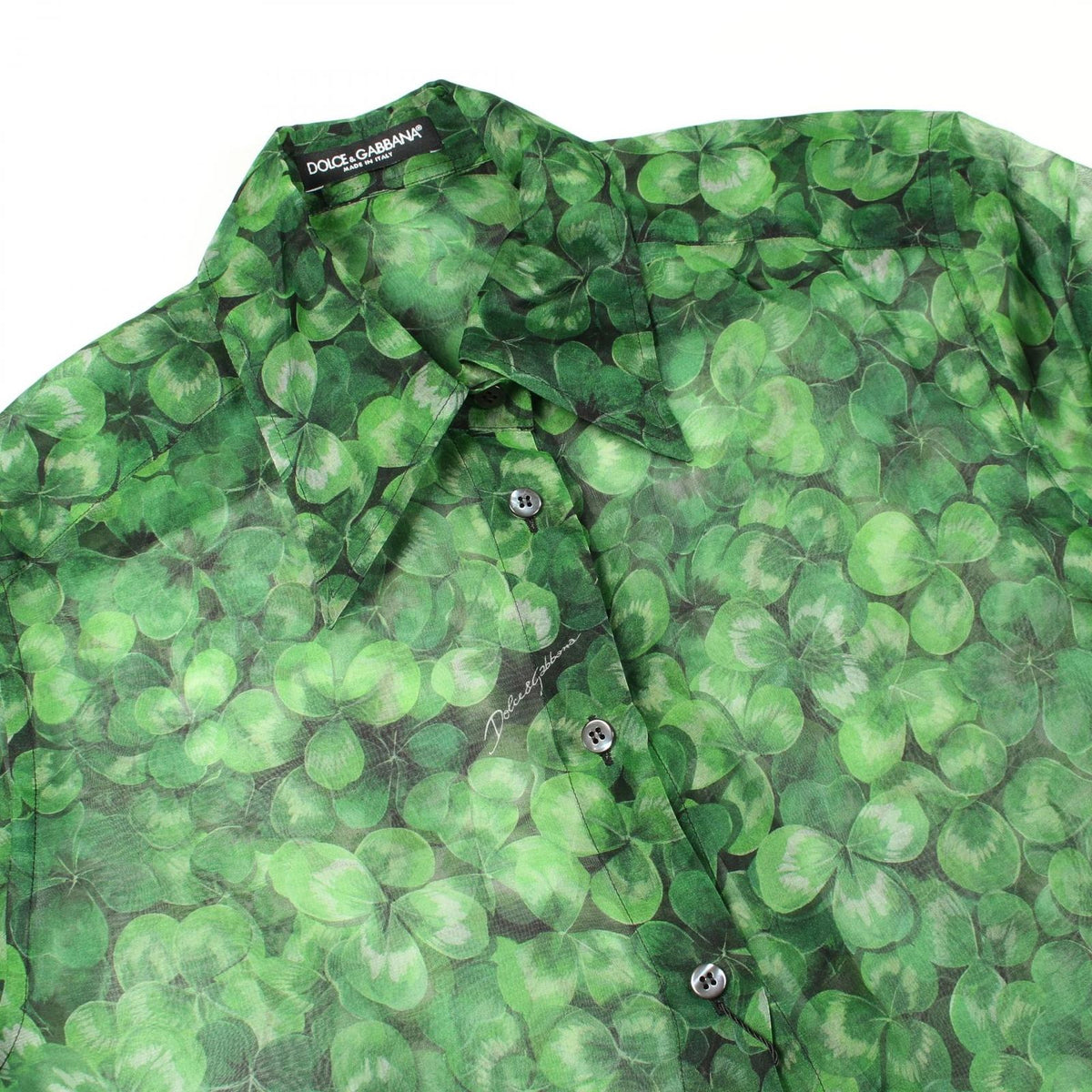 Dolce & Gabbana Clover Sheer Green Silk Pattern Shirt — view 5