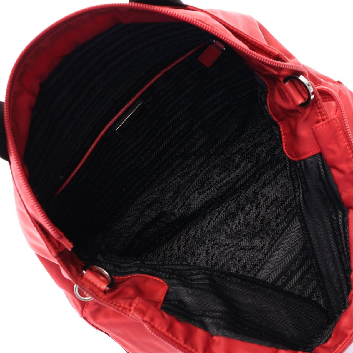 Prada Tote Bag Triangle Logo 2-Way Red Nylon Saffiano Leather — view 3