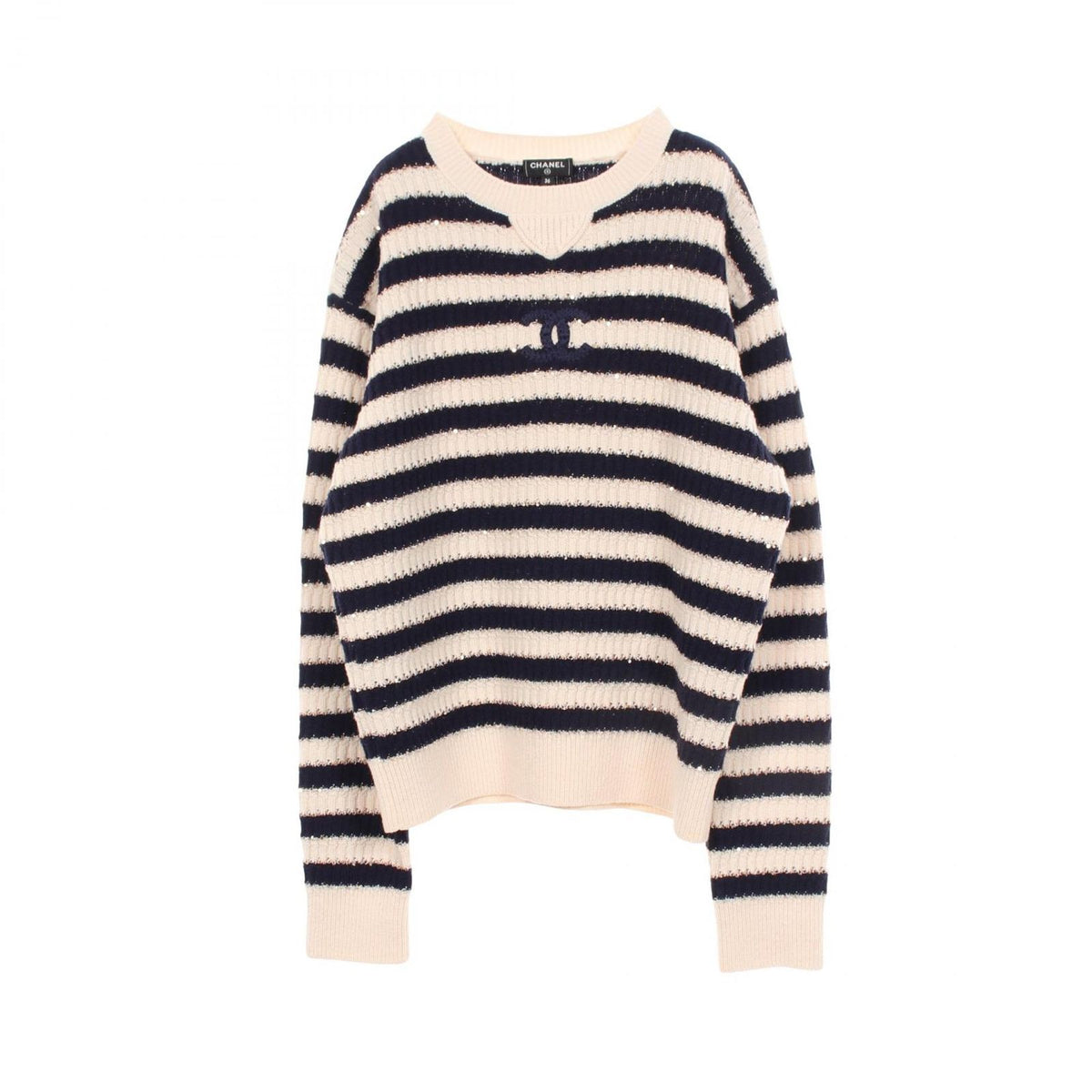 Chanel Knit CC Logo Sequined Border Cashmere Sweater