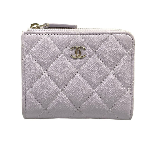 Chanel Coin Purse Quilted Light Purple L-shaped Zipper Silver