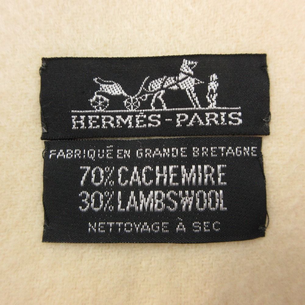 Hermes Cashmere Wool Blanket Plaid Large Throw Embroidery 200 140 Ivory — view 4