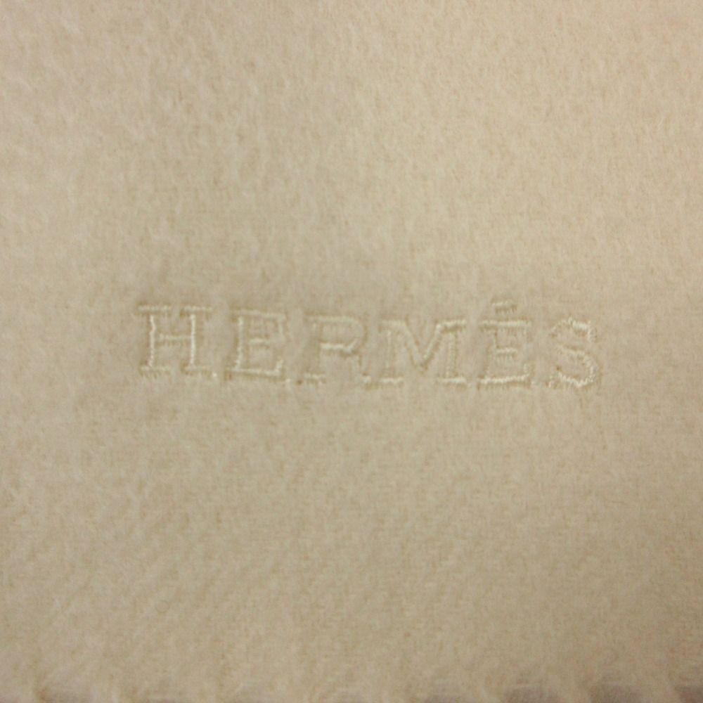 Hermes Cashmere Wool Blanket Plaid Large Throw Embroidery 200 140 Ivory — view 3