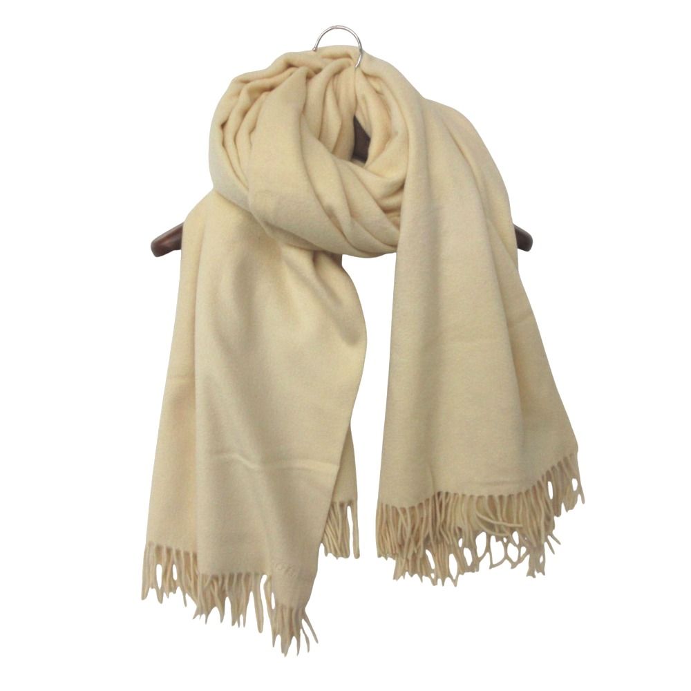 Hermes Cashmere Wool Blanket Plaid Large Throw Embroidery 200 140 Ivory