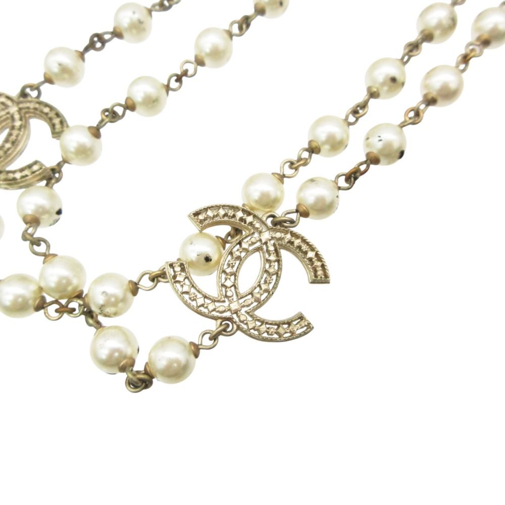 Chanel Necklace Long CC Logo CC Faux Pearl White — view 2