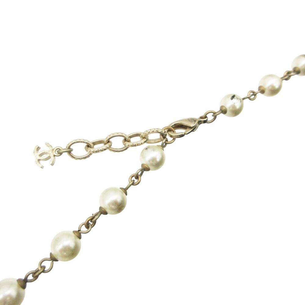 Chanel Necklace Long CC Logo CC Faux Pearl White — view 3
