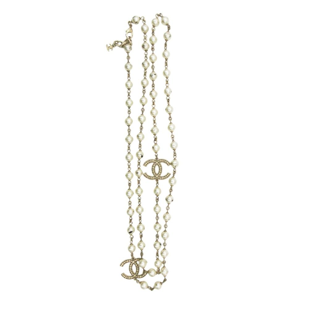 Chanel Necklace Long CC Logo CC Faux Pearl White — view 6