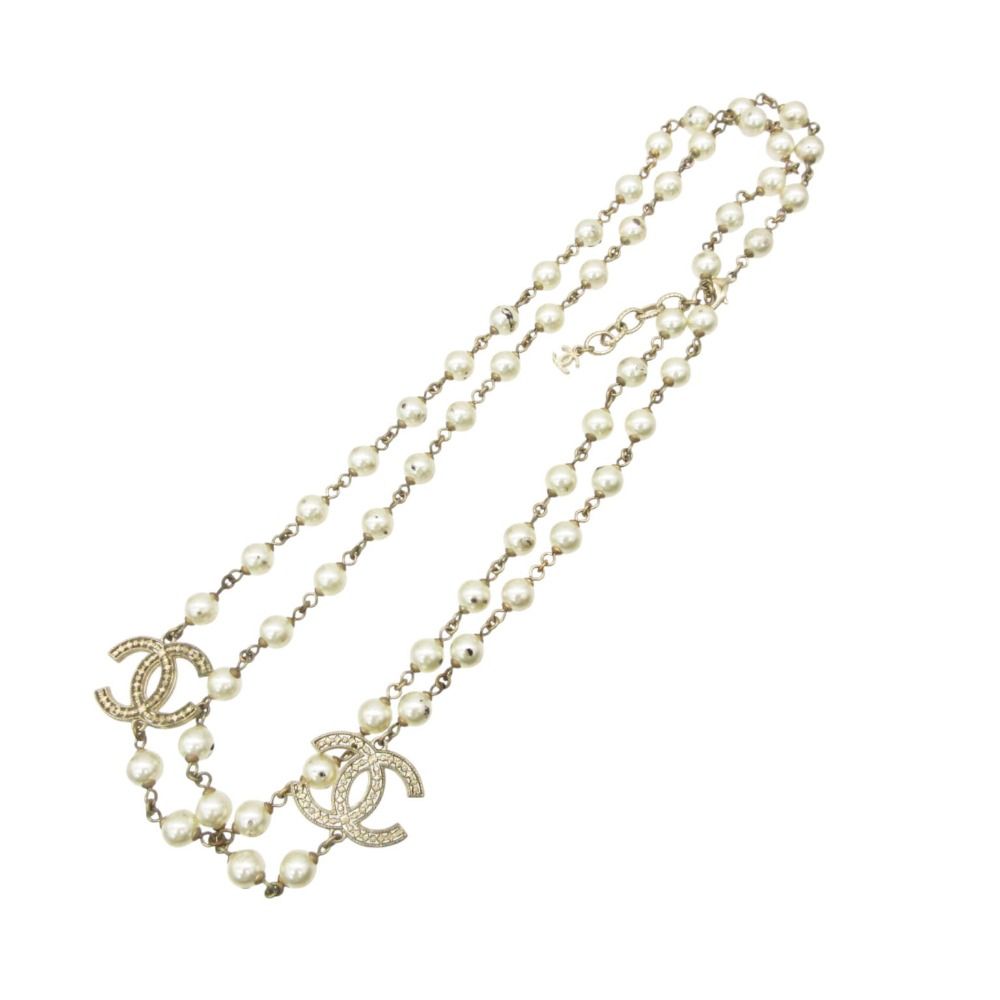 Chanel Necklace Long CC Logo CC Faux Pearl White