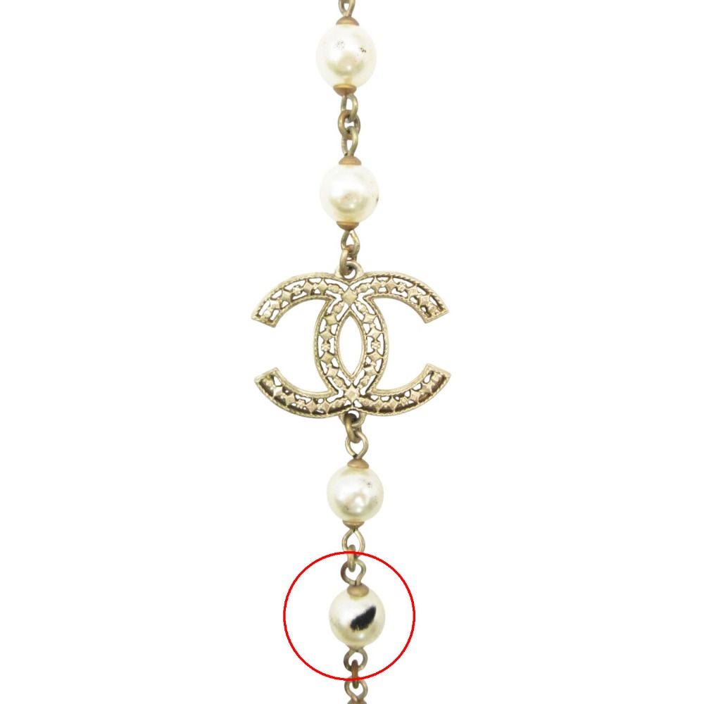 Chanel Necklace Long CC Logo CC Faux Pearl White — view 7