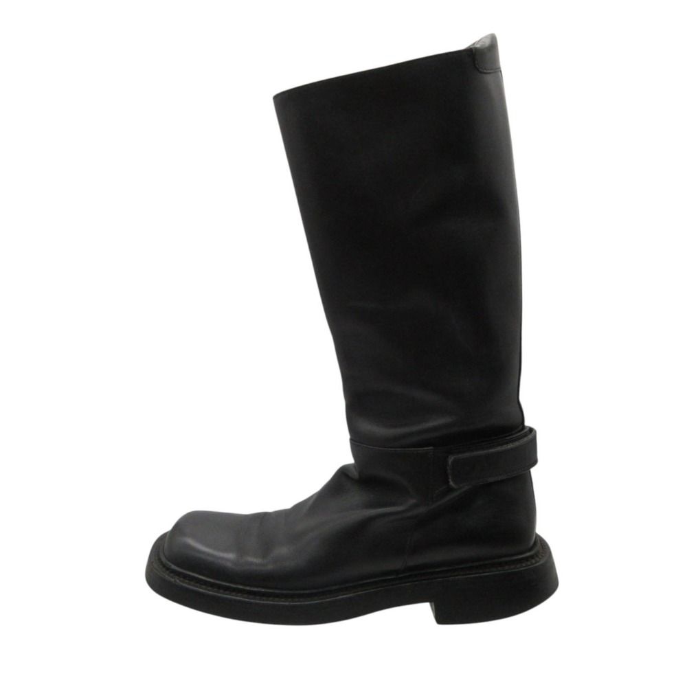 Prada Boots Vintage Archive Square Toe Leather Long Shoes Buckle Belt Black — view 5